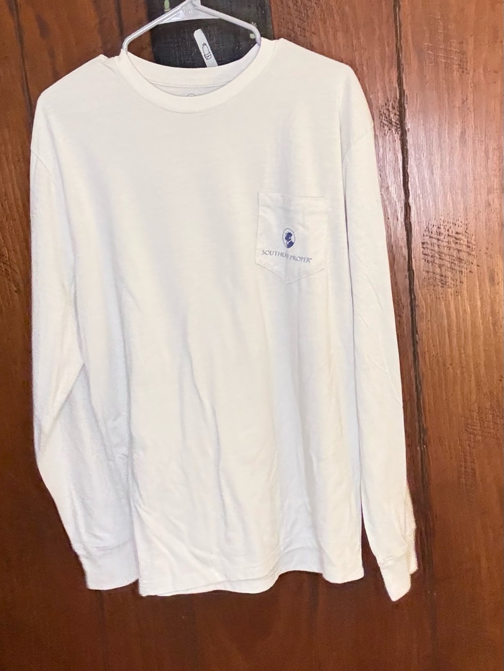 Southern Proper White Long Sleeve Pocket Tee with Logo